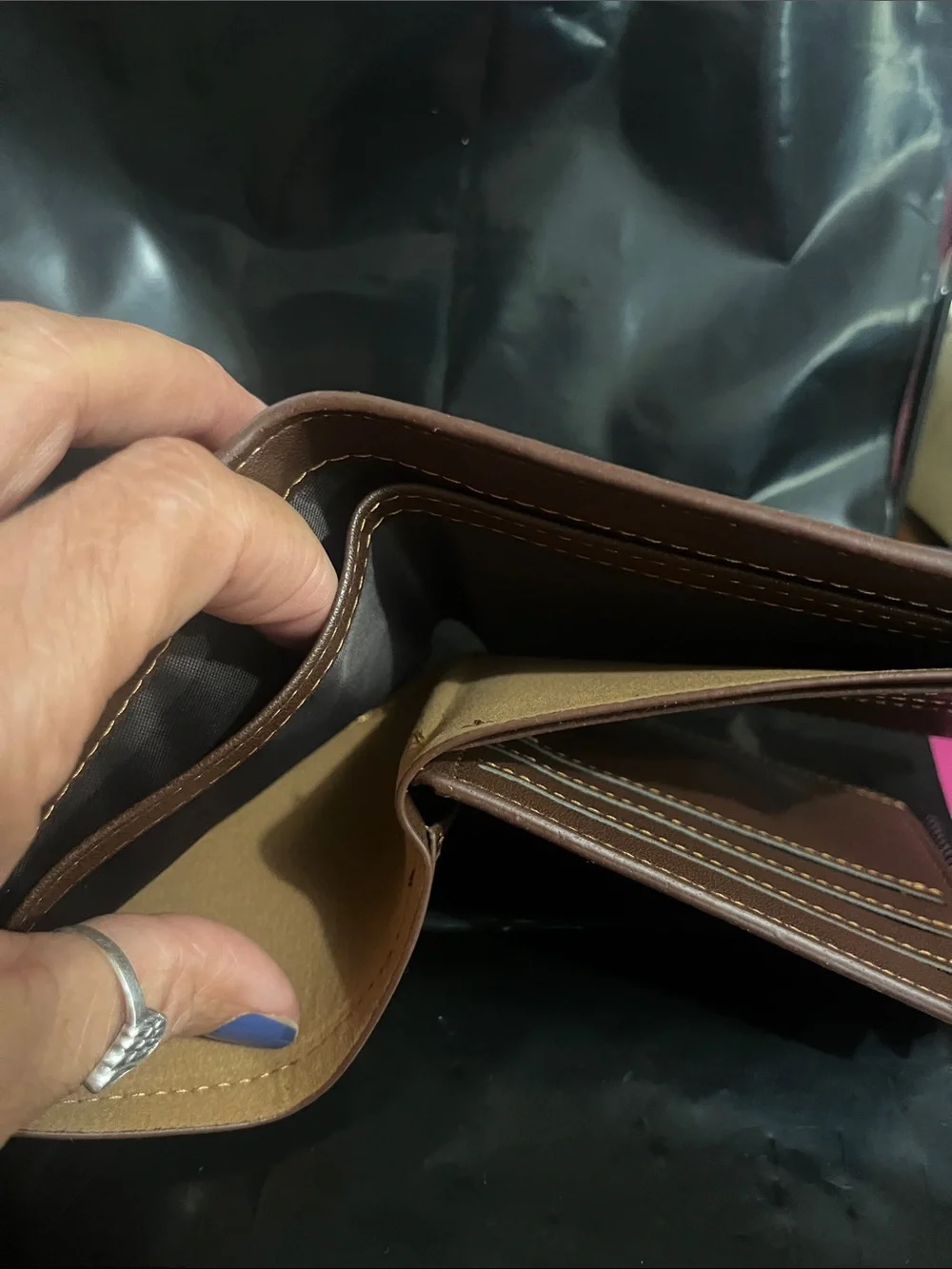 Debossed Leather Bifold Wallet in Warm Brown